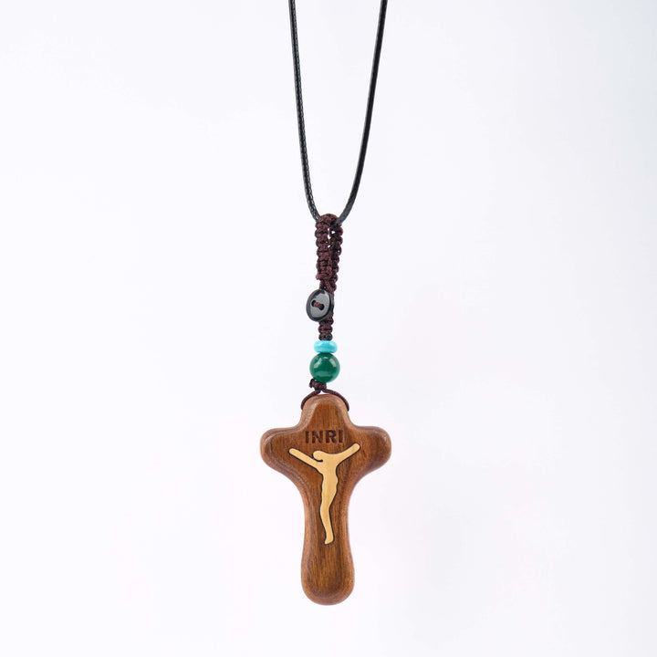 Minimalist Style Sandalwood & Boxwood Jesus Cross Amulet Pendant Keychain/Necklace