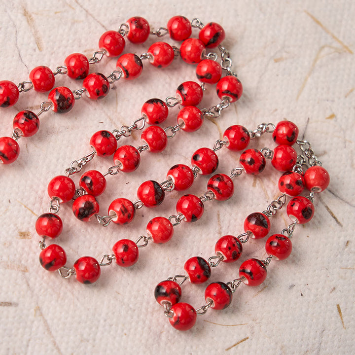 Our Lady of Guadalupe & Crucifix of 8 mm Round Red Ceramics Alloy Chain Rosary