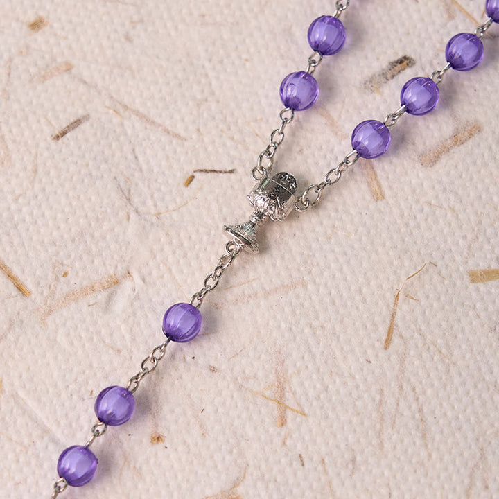 Holy Gail & Crucifix of 8 mm Round Purple Acrylic Alloy Chain Rosary