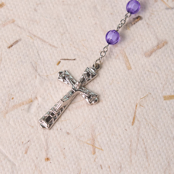 Holy Gail & Crucifix of 8 mm Round Purple Acrylic Alloy Chain Rosary