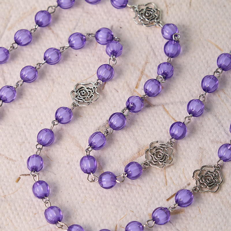 Holy Gail & Crucifix of 8 mm Round Purple Acrylic Alloy Chain Rosary
