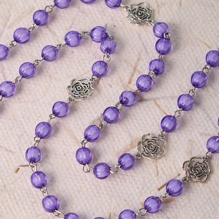 Holy Gail & Crucifix of 8 mm Round Purple Acrylic Alloy Chain Rosary
