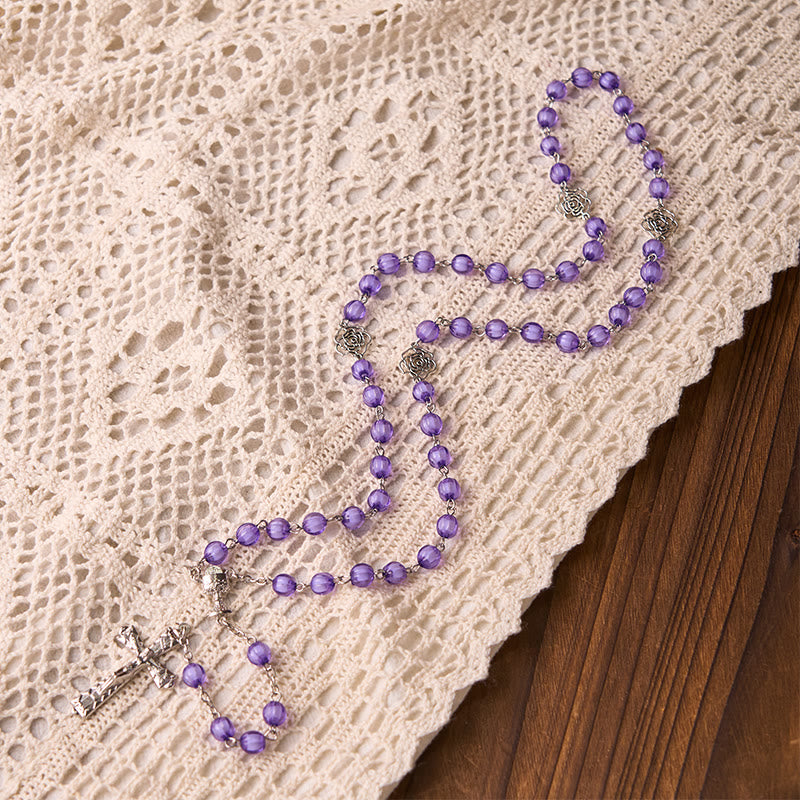 Holy Gail & Crucifix of 8 mm Round Purple Acrylic Alloy Chain Rosary