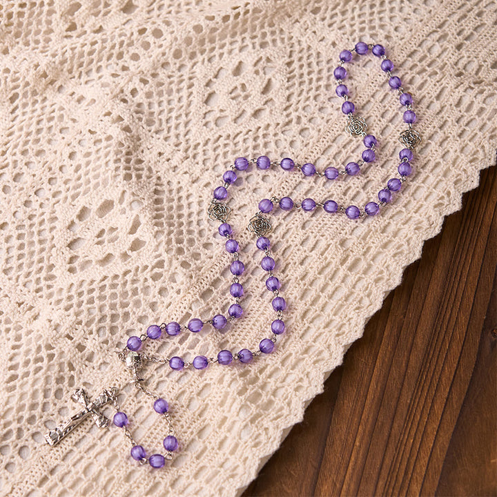 Holy Gail & Crucifix of 8 mm Round Purple Acrylic Alloy Chain Rosary