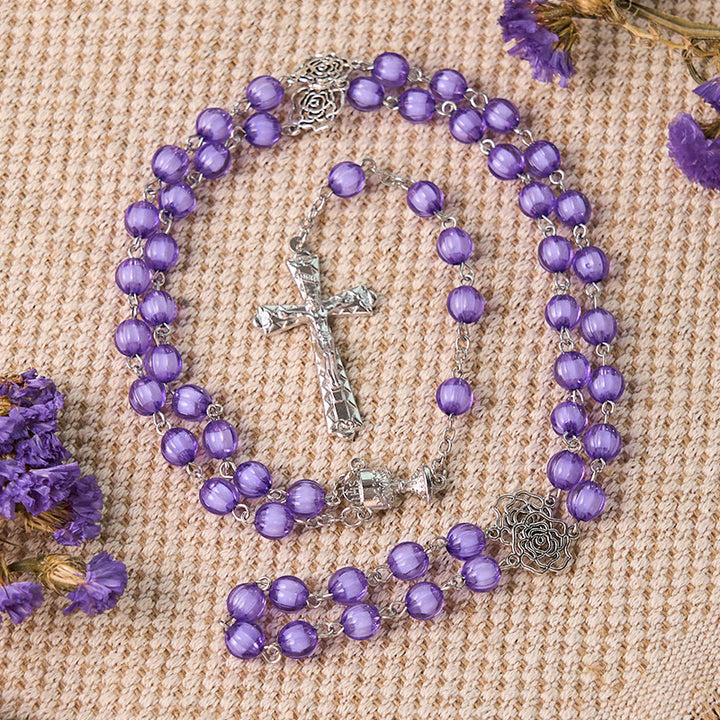 Holy Gail & Crucifix of 8 mm Round Purple Acrylic Alloy Chain Rosary