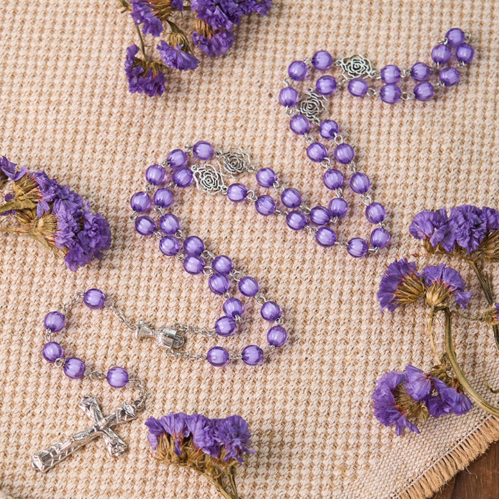 Holy Gail & Crucifix of 8 mm Round Purple Acrylic Alloy Chain Rosary