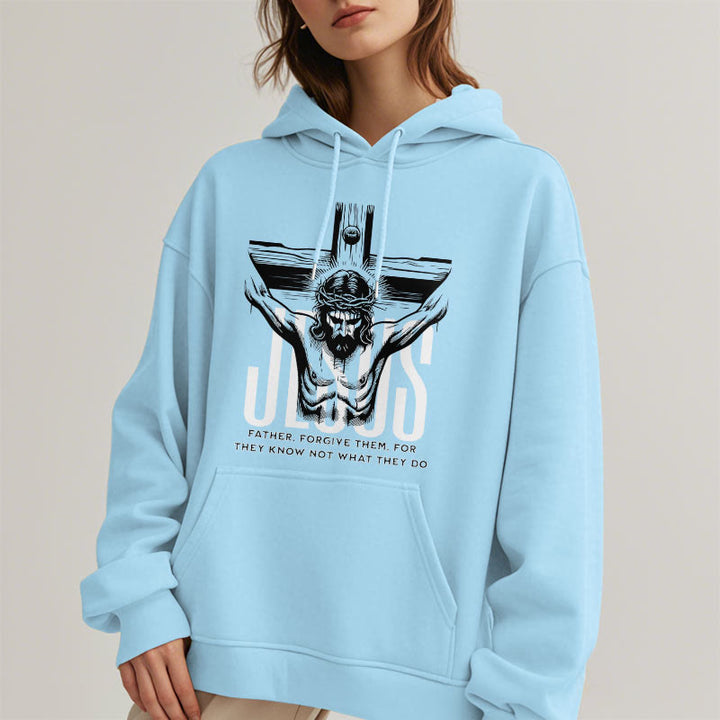 Classic Style Father Forgive Them Crucifix Fleece Lined Polyester Hoodie