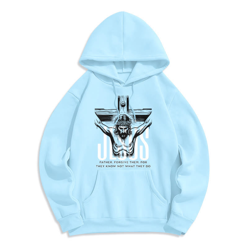 Classic Style Father Forgive Them Crucifix Fleece Lined Polyester Hoodie