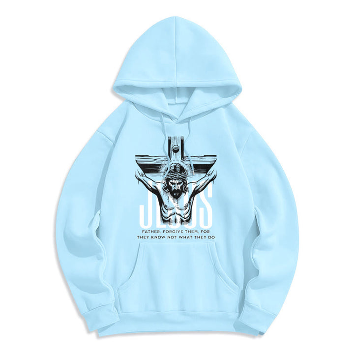 Classic Style Father Forgive Them Crucifix Fleece Lined Polyester Hoodie
