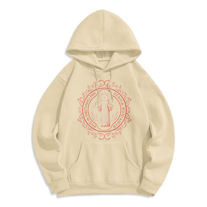 Classic Style Floral St. Benedict Embelm Fleece Lined Polyester Hoodie