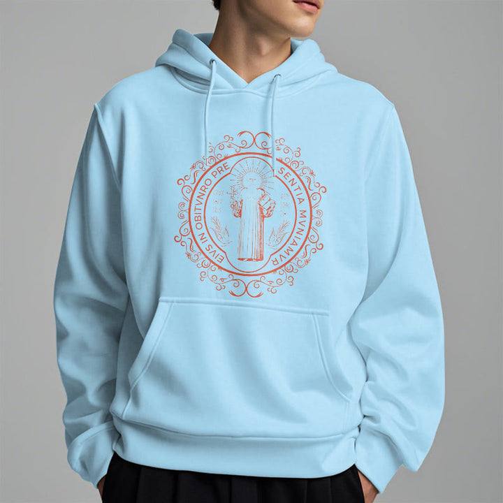 Classic Style Floral St. Benedict Embelm Fleece Lined Polyester Hoodie