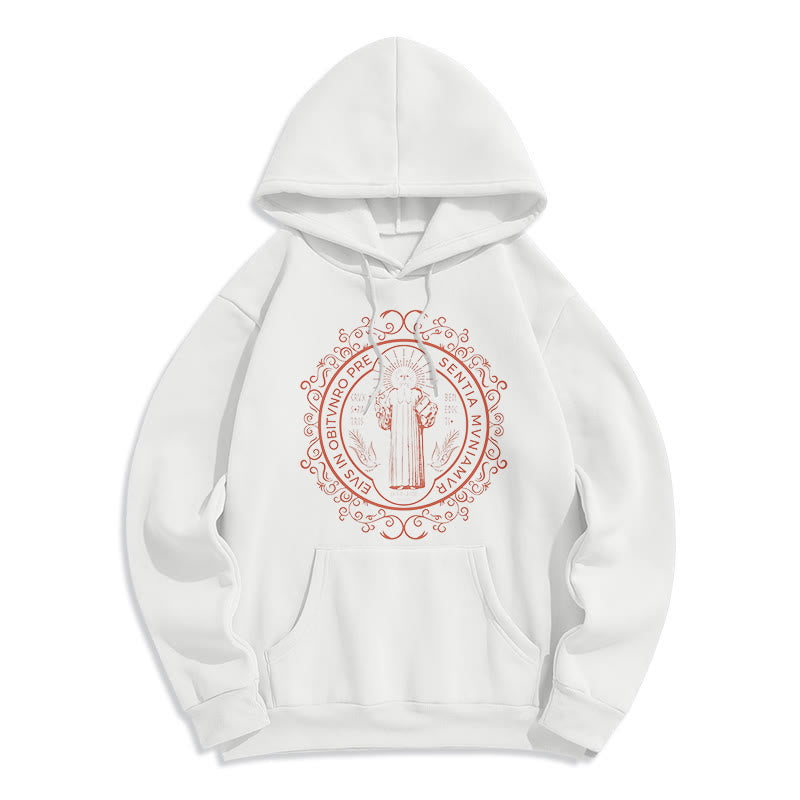 Classic Style Floral St. Benedict Embelm Fleece Lined Polyester Hoodie