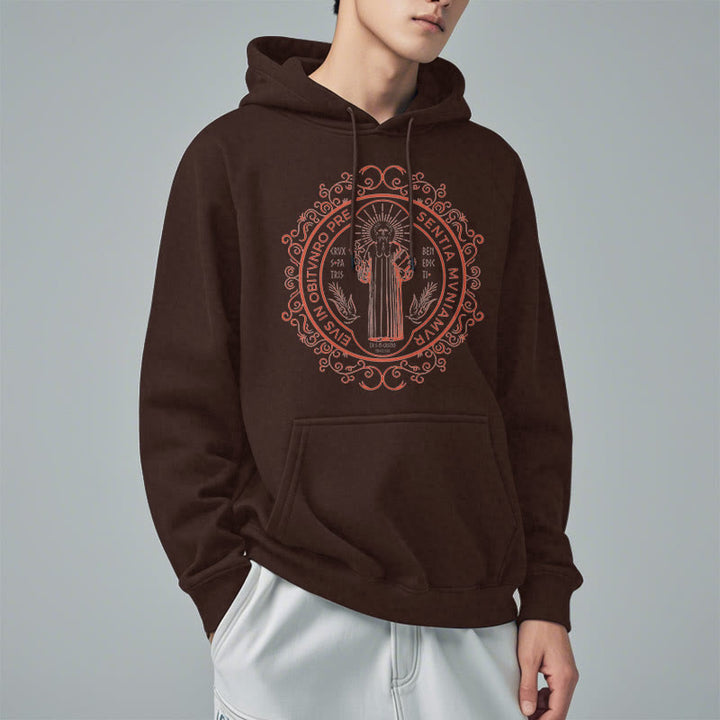 Classic Style Floral St. Benedict Embelm Fleece Lined Polyester Hoodie
