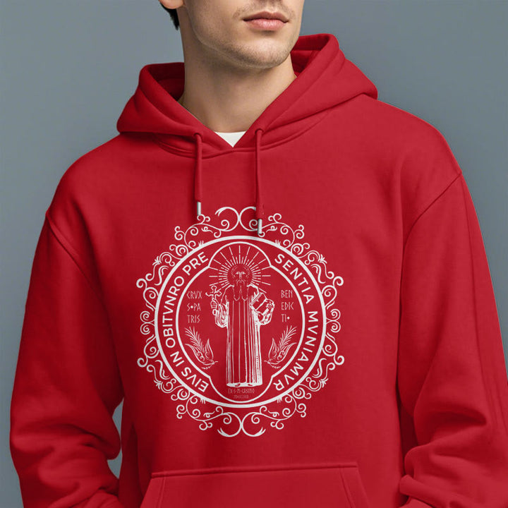 Classic Style Floral St. Benedict Embelm Fleece Lined Polyester Hoodie