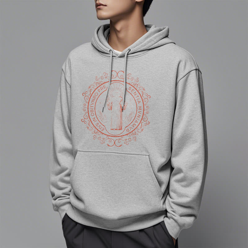 Classic Style Floral St. Benedict Embelm Fleece Lined Polyester Hoodie