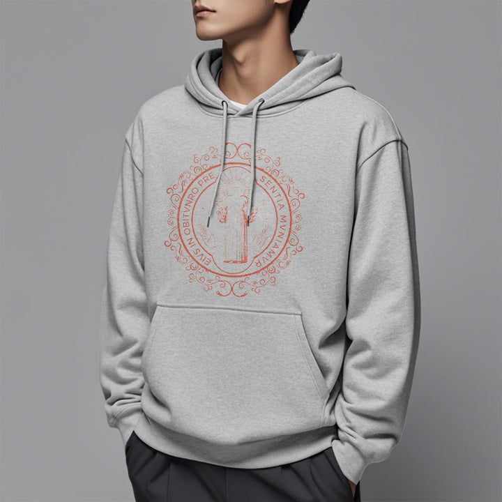 Classic Style Floral St. Benedict Embelm Fleece Lined Polyester Hoodie