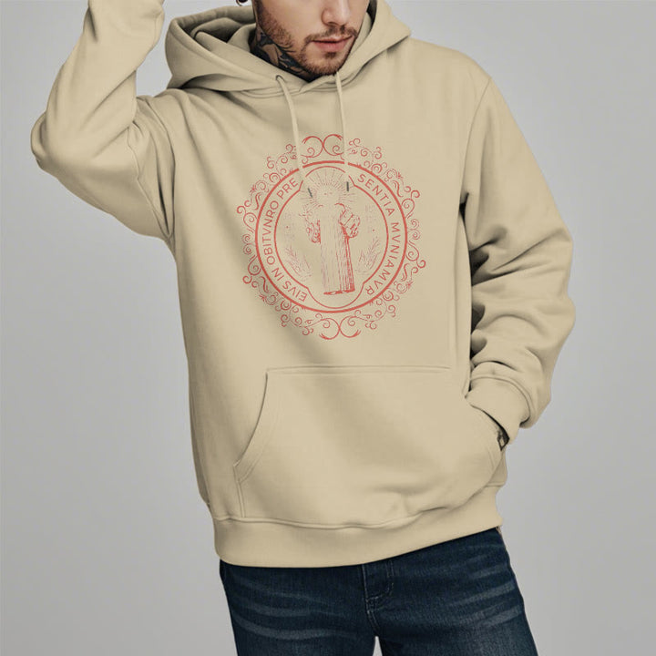 Classic Style Floral St. Benedict Embelm Fleece Lined Polyester Hoodie