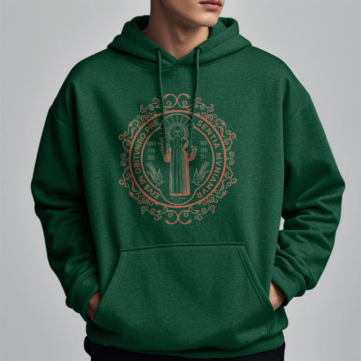 Classic Style Floral St. Benedict Embelm Fleece Lined Polyester Hoodie
