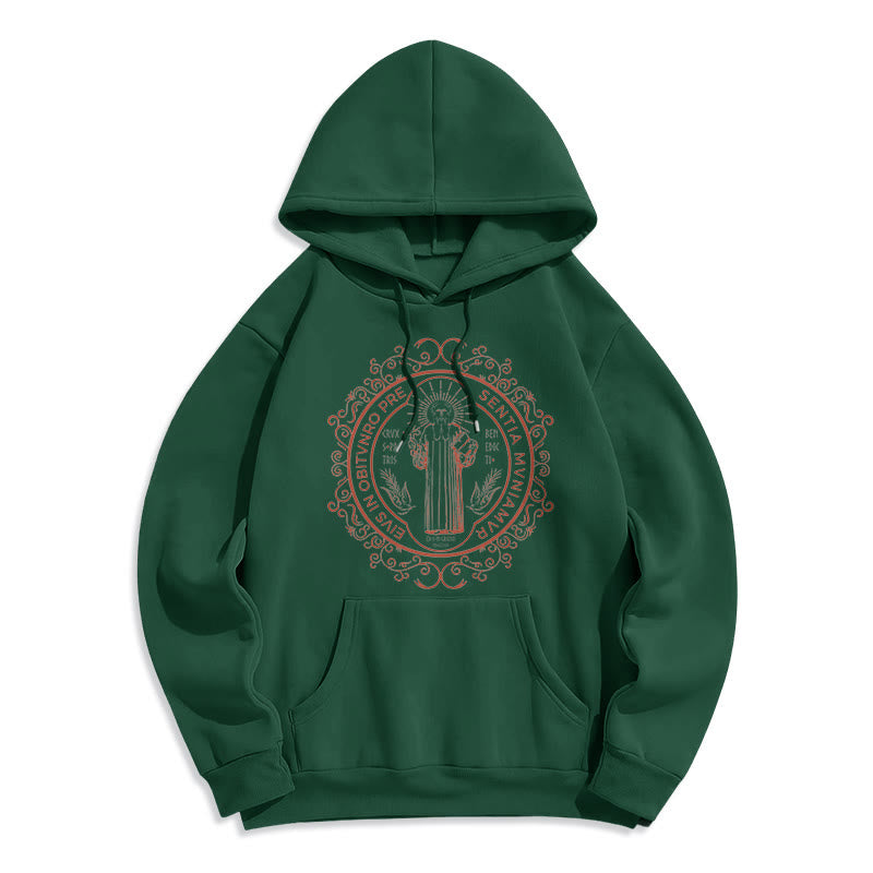 Classic Style Floral St. Benedict Embelm Fleece Lined Polyester Hoodie