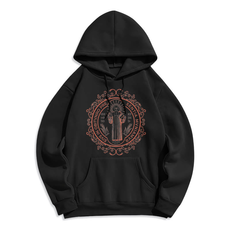 Classic Style Floral St. Benedict Embelm Fleece Lined Polyester Hoodie