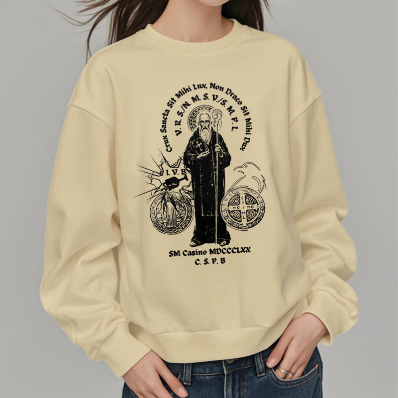 Classic Style St. Benedict Figure Fleece Lined Polyester Sweatshirt