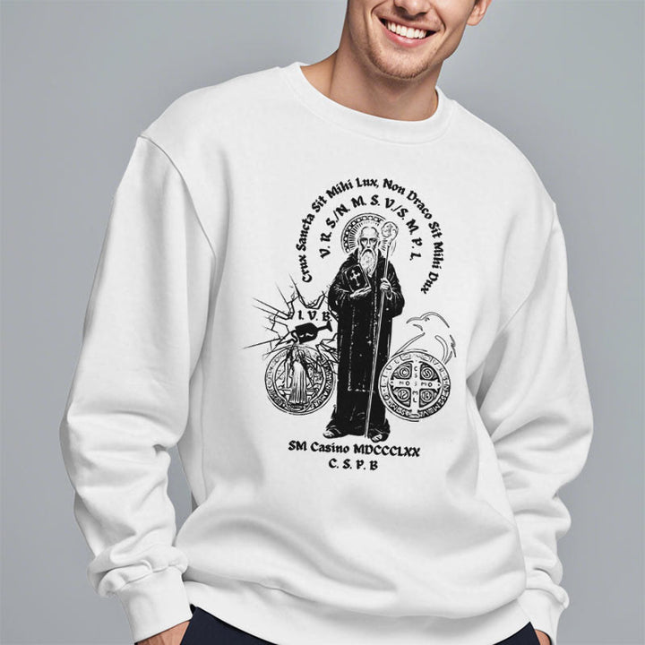 Classic Style St. Benedict Figure Fleece Lined Polyester Sweatshirt