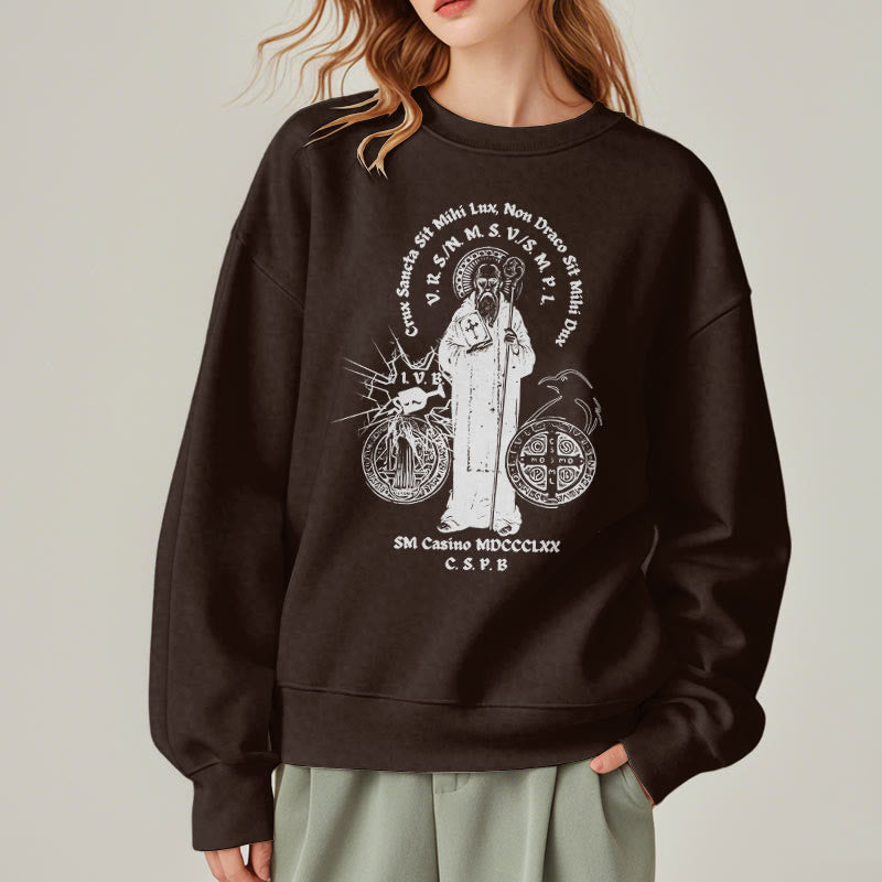 Classic Style St. Benedict Figure Fleece Lined Polyester Sweatshirt