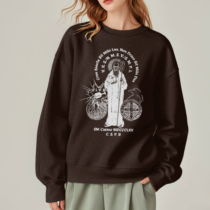 Classic Style St. Benedict Figure Fleece Lined Polyester Sweatshirt