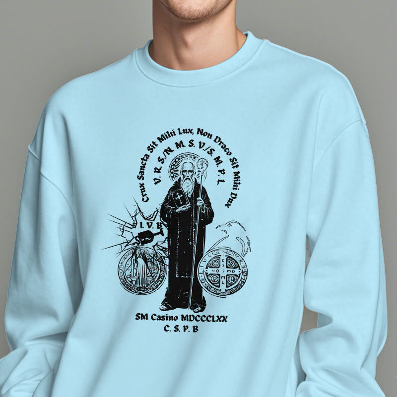 Classic Style St. Benedict Figure Fleece Lined Polyester Sweatshirt