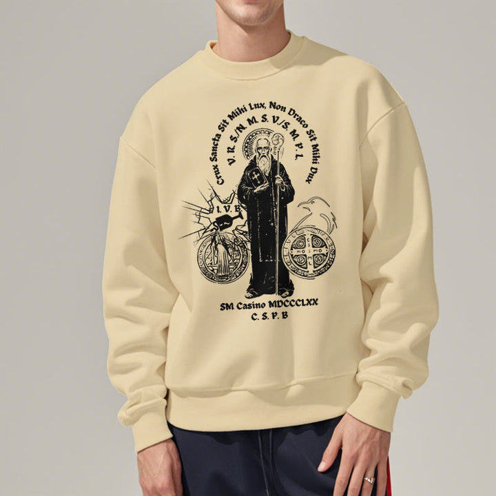 Classic Style St. Benedict Figure Fleece Lined Polyester Sweatshirt