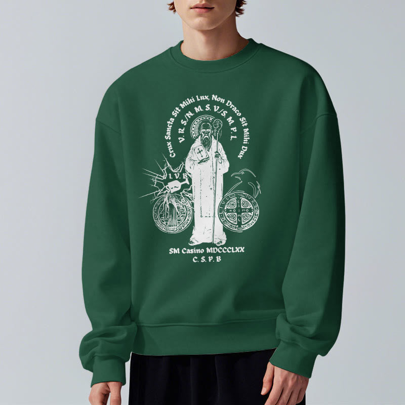 Classic Style St. Benedict Figure Fleece Lined Polyester Sweatshirt