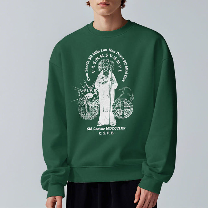 Classic Style St. Benedict Figure Fleece Lined Polyester Sweatshirt