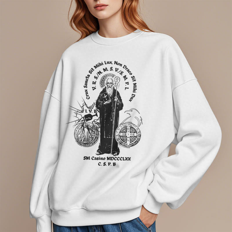 Classic Style St. Benedict Figure Fleece Lined Polyester Sweatshirt
