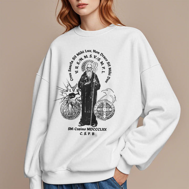Classic Style St. Benedict Figure Fleece Lined Polyester Sweatshirt