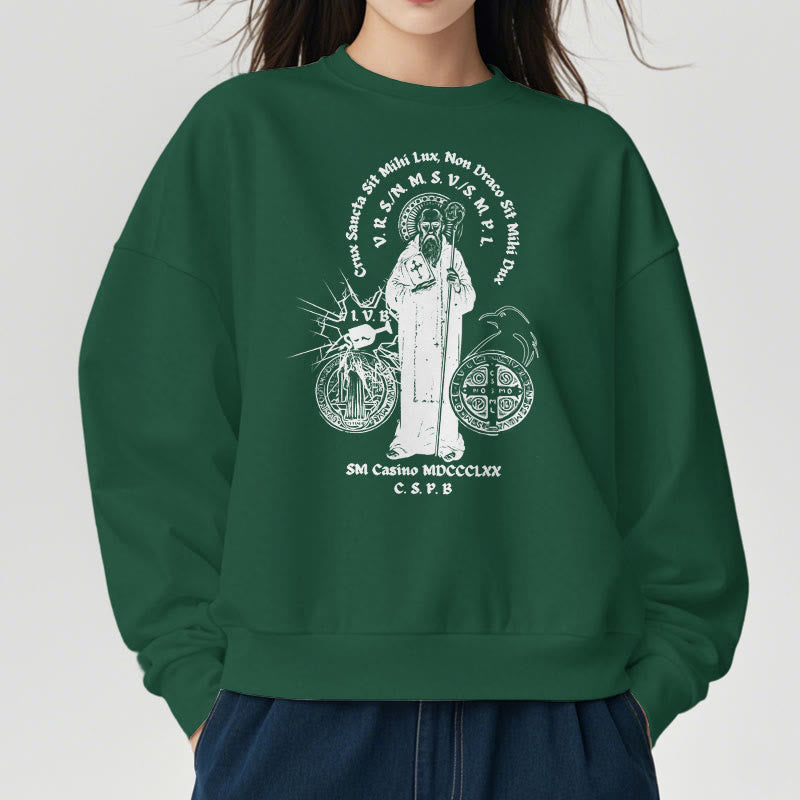 Classic Style St. Benedict Figure Fleece Lined Polyester Sweatshirt