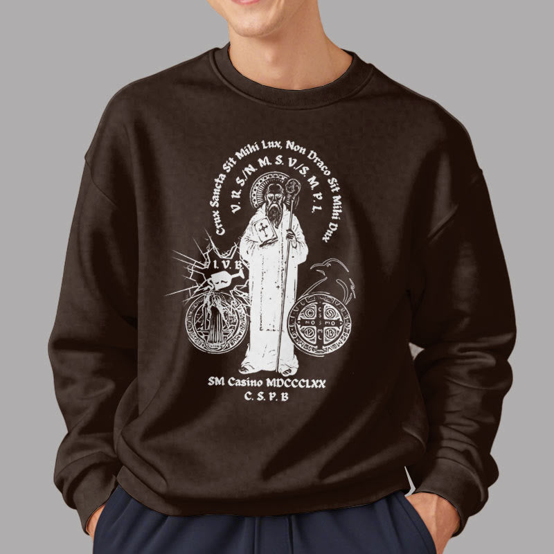 Classic Style St. Benedict Figure Fleece Lined Polyester Sweatshirt