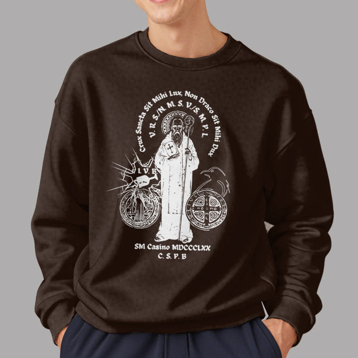 Classic Style St. Benedict Figure Fleece Lined Polyester Sweatshirt