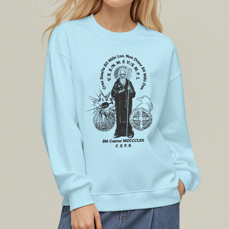 Classic Style St. Benedict Figure Fleece Lined Polyester Sweatshirt