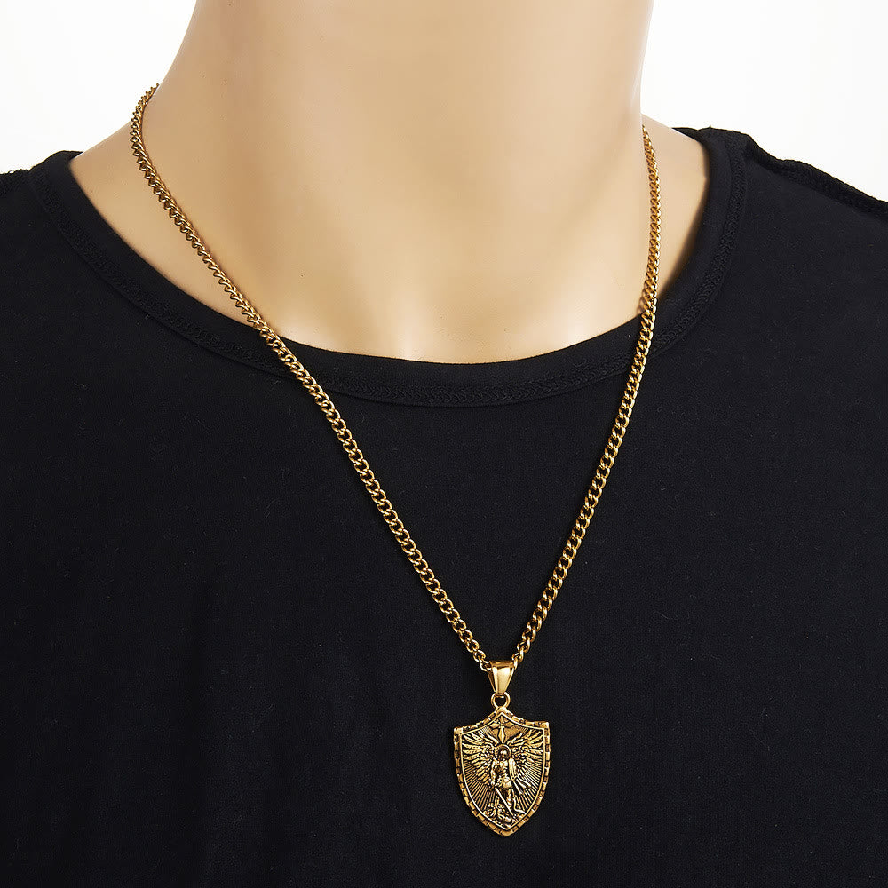 Modern Style Michael The Archangel Shield Devine Guardian Pendant Necklace