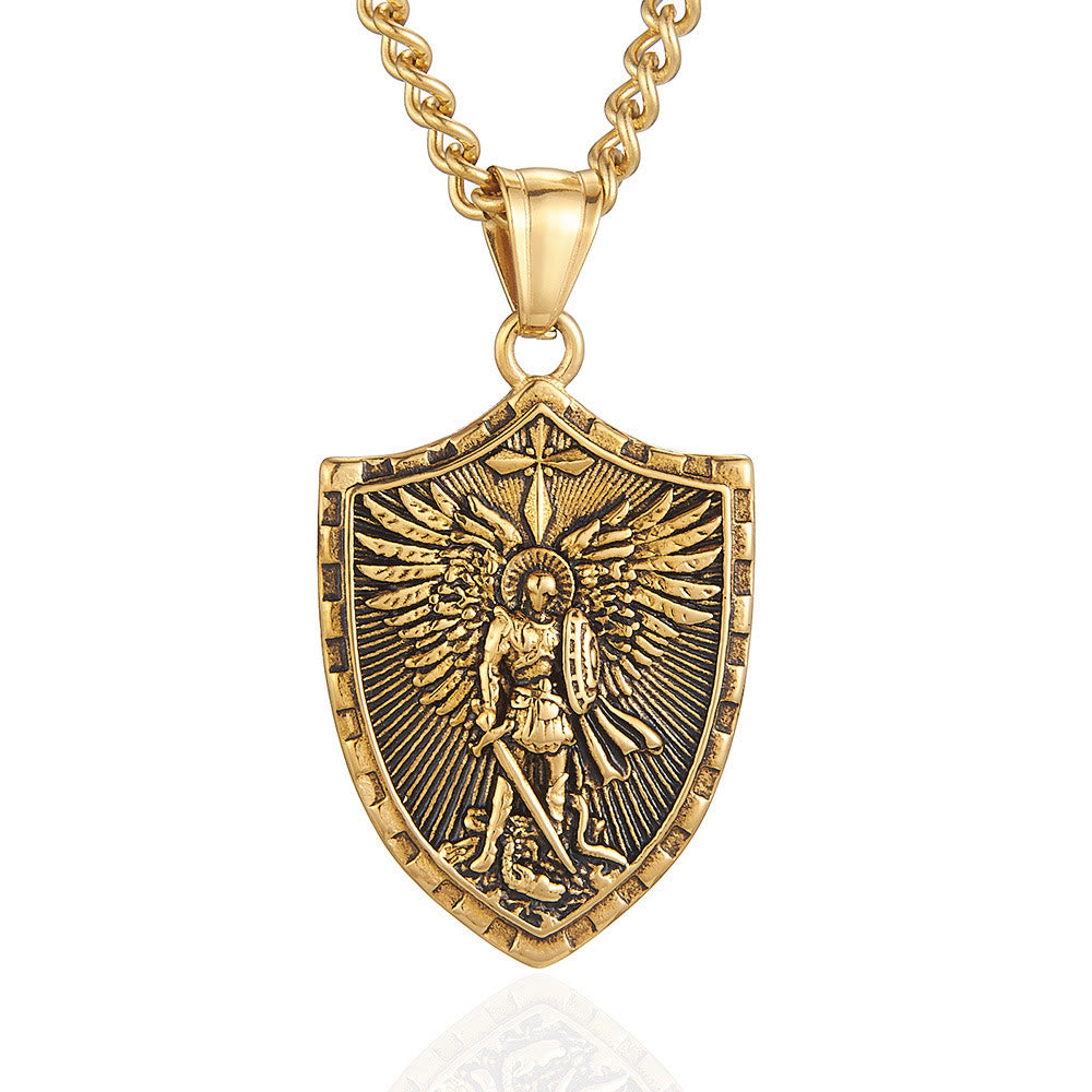 Modern Style Michael The Archangel Shield Devine Guardian Pendant Necklace