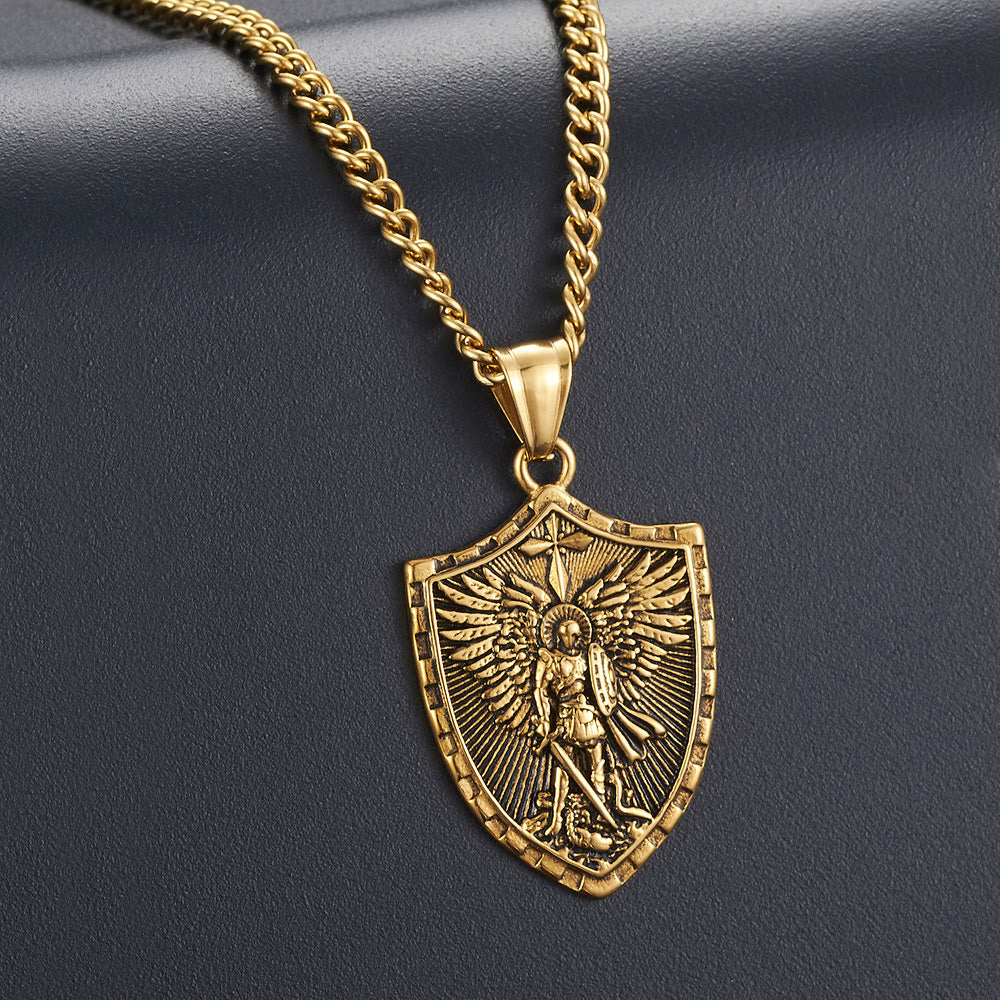 Modern Style Michael The Archangel Shield Devine Guardian Pendant Necklace