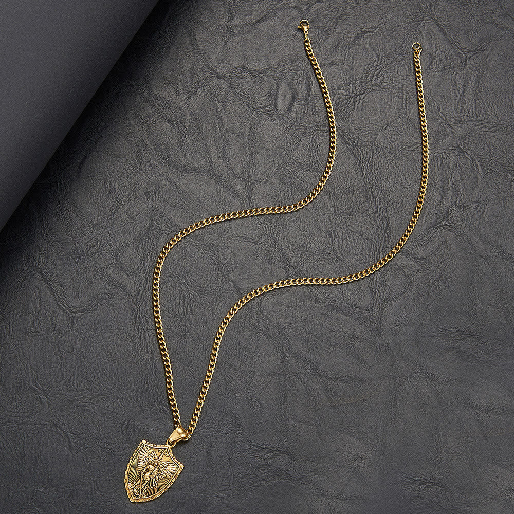 Modern Style Michael The Archangel Shield Devine Guardian Pendant Necklace