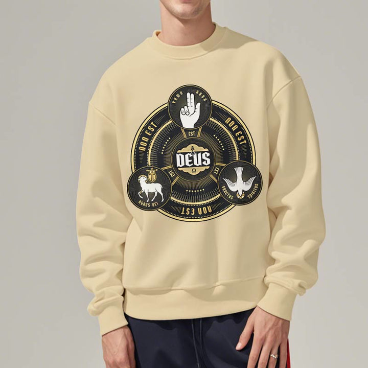 Classic Style Holy Trinity Deus Emblem Fleece Lined Polyester Sweatshirt