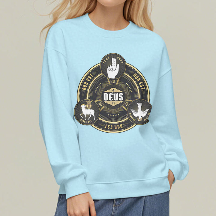 Classic Style Holy Trinity Deus Emblem Fleece Lined Polyester Sweatshirt