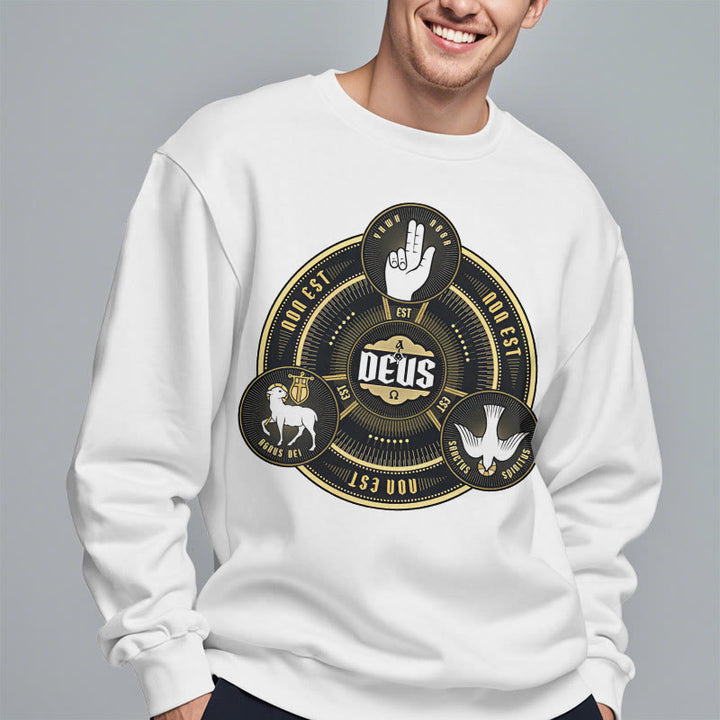 Classic Style Holy Trinity Deus Emblem Fleece Lined Polyester Sweatshirt