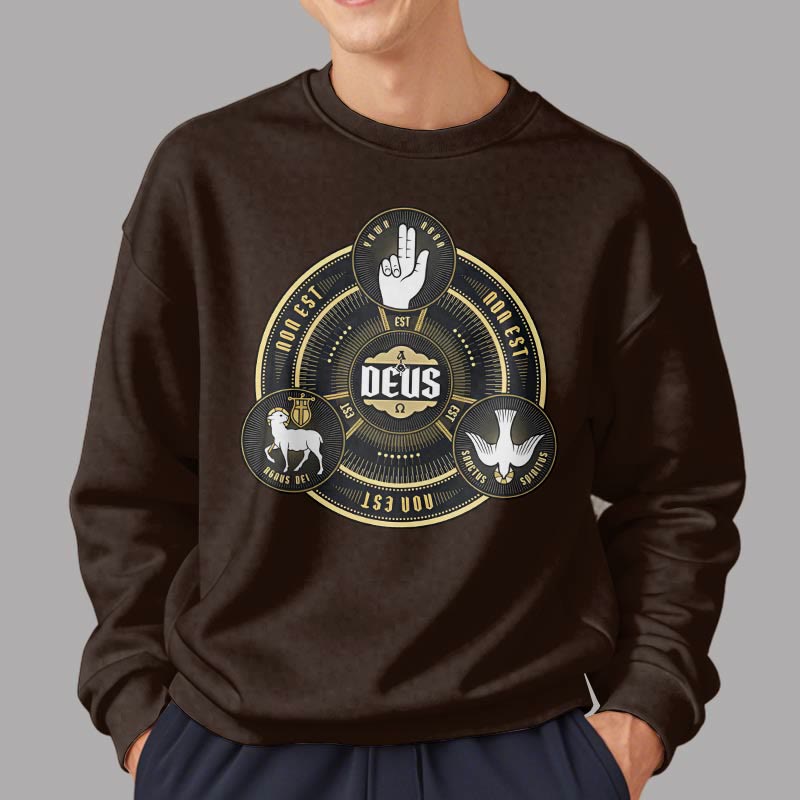 Classic Style Holy Trinity Deus Emblem Fleece Lined Polyester Sweatshirt