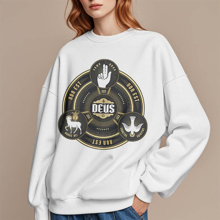 Classic Style Holy Trinity Deus Emblem Fleece Lined Polyester Sweatshirt