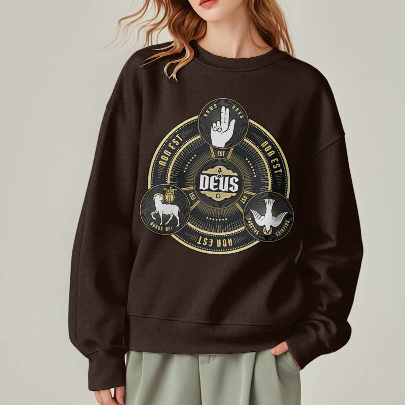 Classic Style Holy Trinity Deus Emblem Fleece Lined Polyester Sweatshirt