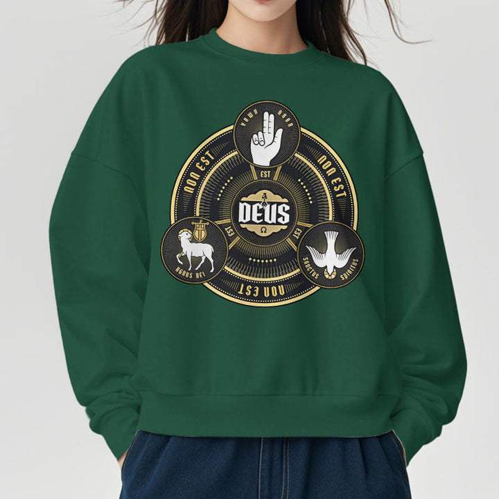 Classic Style Holy Trinity Deus Emblem Fleece Lined Polyester Sweatshirt