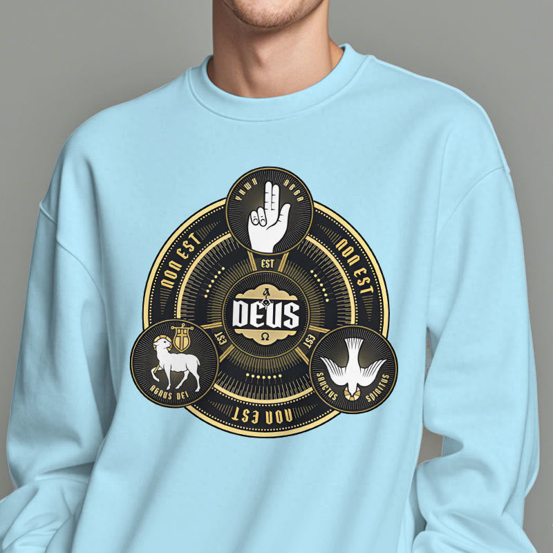 Classic Style Holy Trinity Deus Emblem Fleece Lined Polyester Sweatshirt